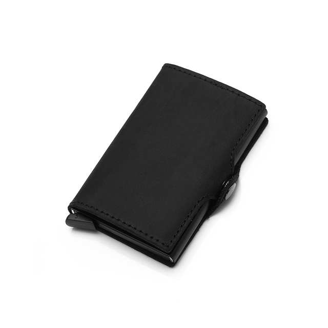 DIENQI Genuine Leather Credit Card Holder Case Anti RFID Protector Wallet Aluminum Men Women Metal Bank Business ID Card Holder Card Holder