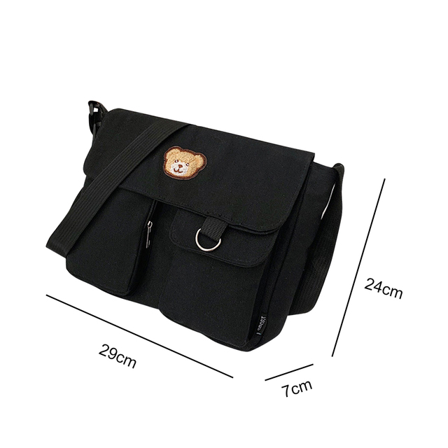 Preppy Style Women Canvas Multi-Pocket Shoulder Bag Female Luxury Small Bag Travel Shopping Bags