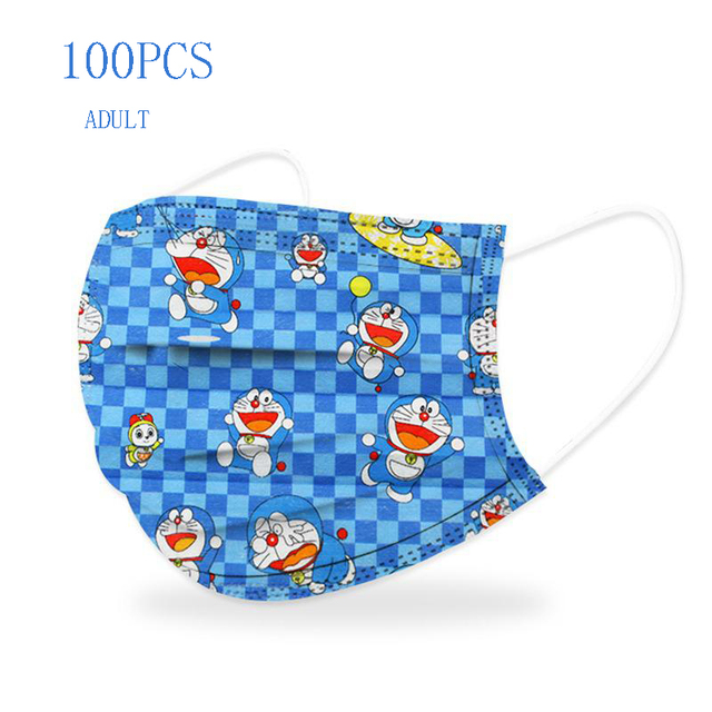 New adult 50pcs cartoon Doraemon cartoon pattern printing thick 3-layer protective comfortable breathable disposable mask