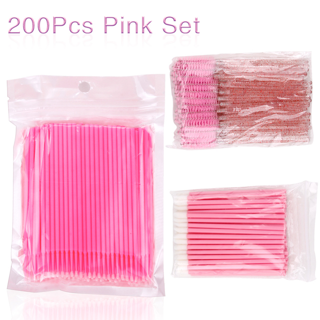 Disposable Eyelash Brushes Set, 200 Pieces, Cotton Buds, Straightener, Eyelash Extension Accessories