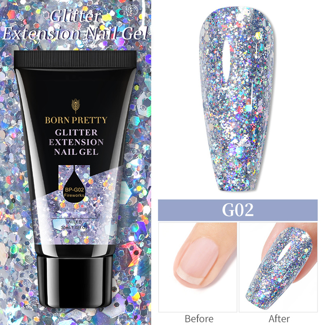 Born Pretty Gel For Nail Extension Clear Glitter Extension Soak Off UV Gel Polish Nail Art Acrylic UV Gel Polish Manicure