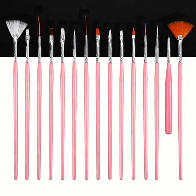 15pcs/set Nail Art Brush Manicure Gel Brush Dotting Painting Design Nail Brushes Liquid Powder Carving Brush Manicure Decoration