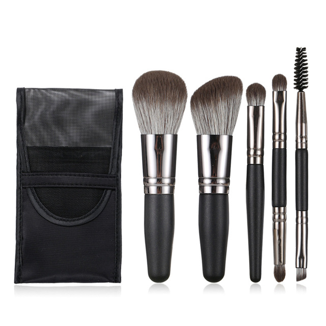 Loebig 5pcs Mini Makeup Brushes Set Powder Foundation Blush Highlighter Contour Eye Shadow Eyebrow Lash Portable Cosmetic Brush