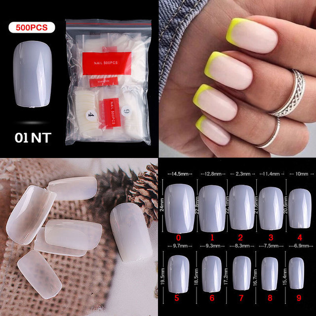 500pcs False Nail Extension Full Cover Fake Nails French False Nail Clear/White False Nail Tips Art Manicure Tool French Nail