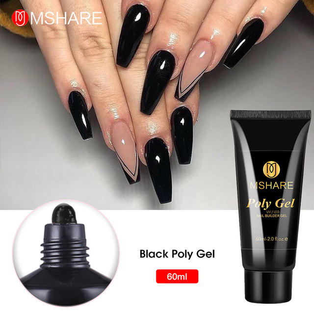 MSHARE Acrylic Gel Black 60ml Poly Builder Crystal Gel Nail Tips UV Builder Nail Extensions