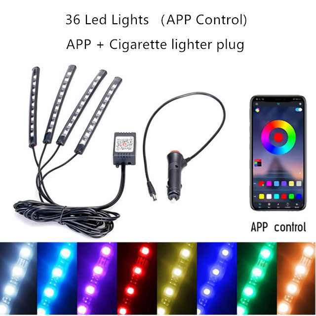 Car Interior Light RGB LED Decorative Light Strip With USB Wireless Remote Music Control Multimedia Car Foot Light