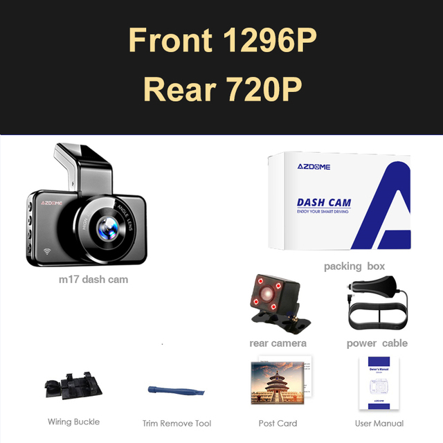 Azdomm17 Car DVR Dashcam Video Recorder 1296P HD Night Vision ADAS Dash Cam Car Wifi DVR Dual Lens 24H Parking Monitor Cam