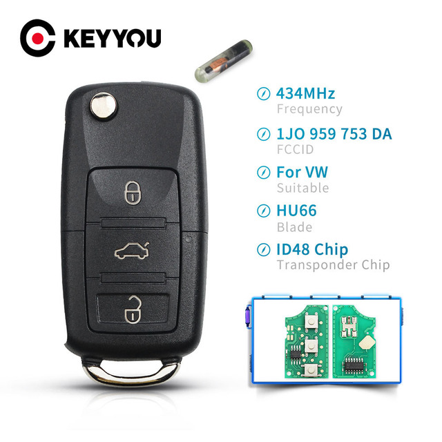 KEYYOU 433mhz Flip Remote Key Shell For VW Golf Passat Polo Jetta Touran Bora Sharan 1J0959753DA 1J0959753AH 1K0959753G ID48