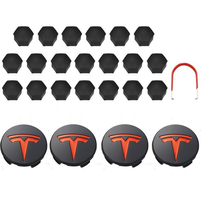 Tesla Model 3S X Wheel Center Caps Hub Caps Screw Cap Kit Decorative Tire Cap Modification Accessories Tesla Car Emblem Badge