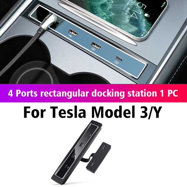 For Tesla 2021-2022 Model 3 Model Y 27W Intelligent Fast Charger Docking Station USB Ext Hub Interior Decoration Accessories