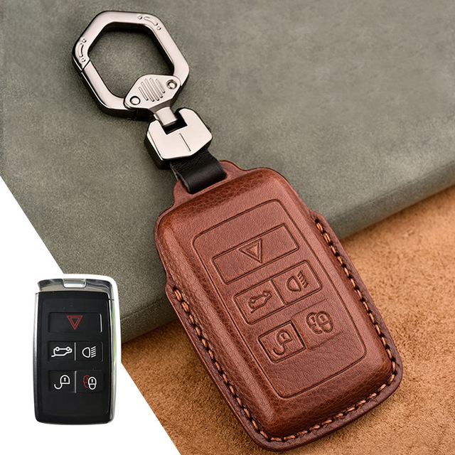 Luxury Genuine Leather Car Key Case For Jaguar Land Rover Evoque Sport Accessories Keychains Bag Holder Keyring Fob Shell