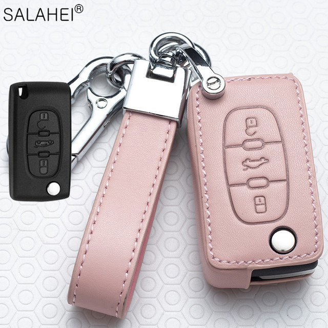 Leather Car Key Case Covers For Peugeot 107 206 207 208 306 307 301 308S 407 2008 3008 4008 5008 RCZ For Citroen C1 C2 C3 C4 C5