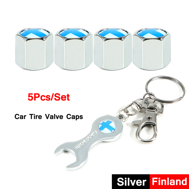 DSYCAR 5pcs/set National Flag Pattern Anti-theft Car Tire Wheel Valve Caps With Wrench Keychain Alloy Car Tire Valve Caps