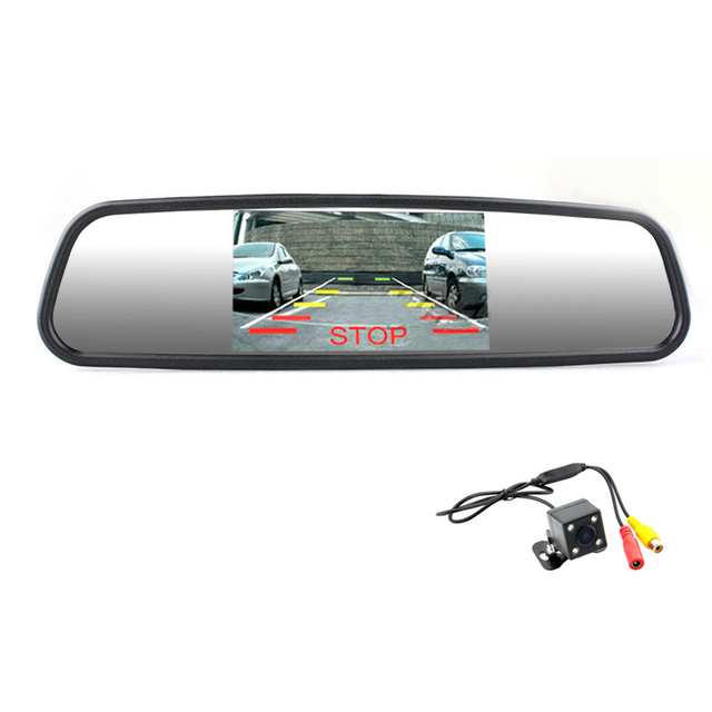 Parking Assistance System 4.3 Inch TFT LCD Monitor Rear View Mirror With 4 LED Lights Car Rear View Camera