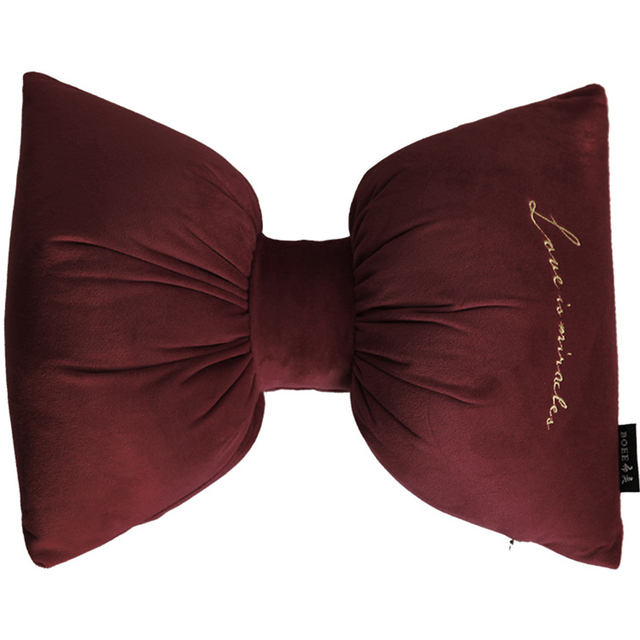 Nordic sleep cute home zipper closure velvet car headrest detachable neck pillow office waist pillow bow tie minimalist washable