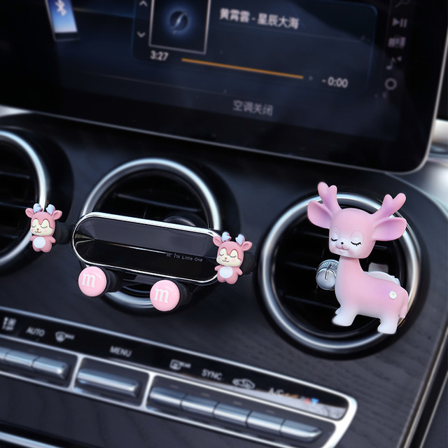 Cute Universal Car Phone Holder Air Conditioning Air Outlet Decoration Air Freshener Car Perfume Ladies Auto Interior Accessories