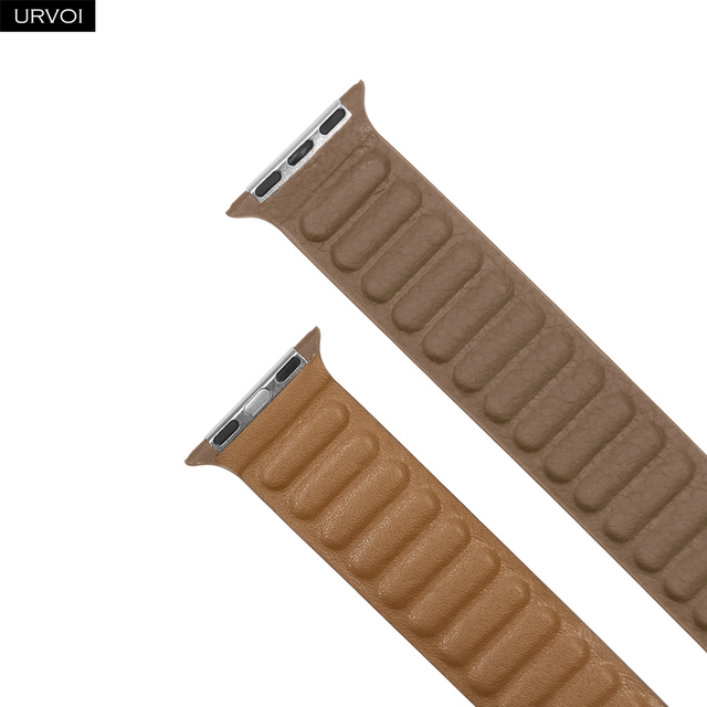 URVOI Leather Link For Apple Watch Series 7 6 SE 5 4 321 Leather Band Two Tone Strap With Magnetic Loop Buckle Brown Back