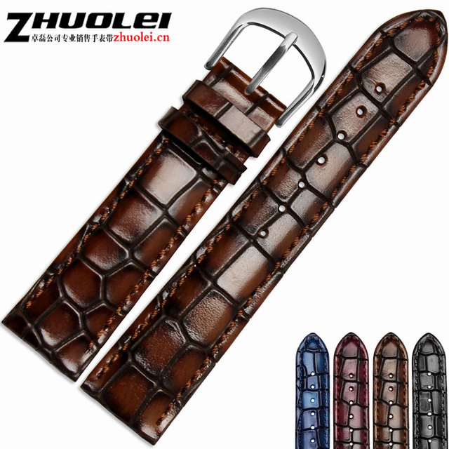 Fashion genuine leather men watchband clear personality crocodile texture strap wrist watch band 18mm 20mm 22mm blue