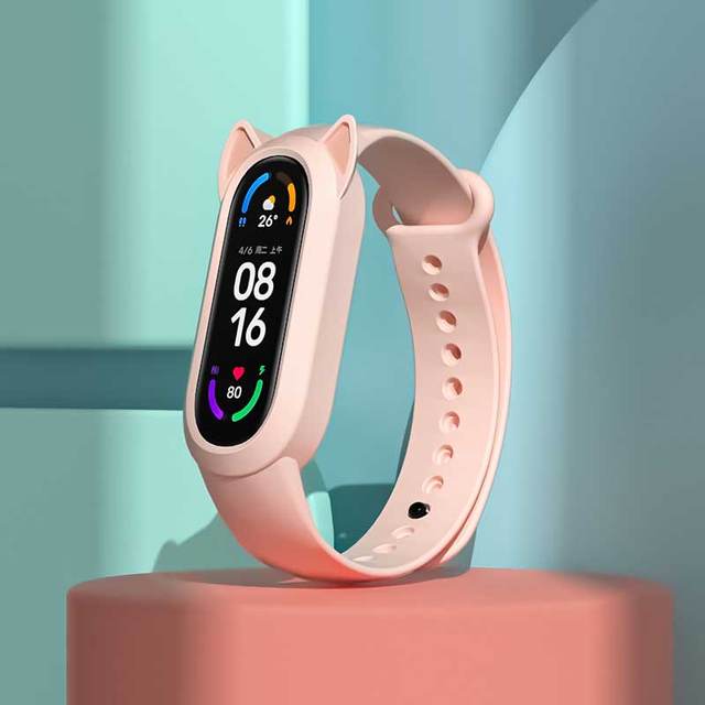 Universal Silicone Strap For Xiaomi Mi Band 3/4/5/6 Wristband Replacement Cute Cat Ear Smart Watch Bandsfor Mi Band 3 4 5 6