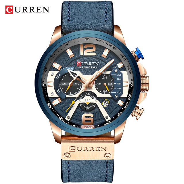 CURREN Men's Fashion Sport Watches Luxury Brand Military Style Leather Wrist Watch Chronograph Fashion