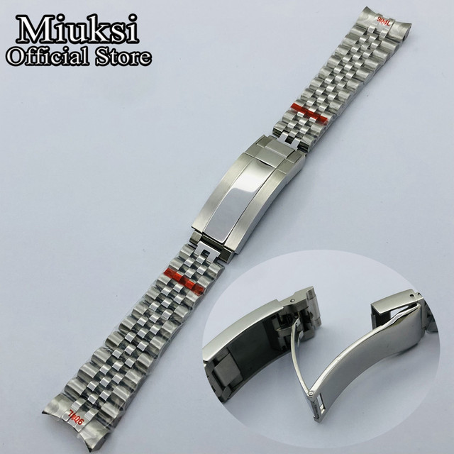 Miuksi 20mm Silver Gold Jubilee Bracelet Slide Glide Lock Clasp 904L Stainless Steel Strap Fit Watch Case Watch Band