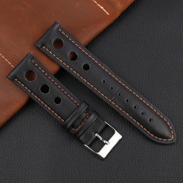 Onthelevel Leather Watchband 18mm 20mm 22mm 24mm Black Brown Coffee Racing Strap Handmade Stitching Quick Release Watch Strap