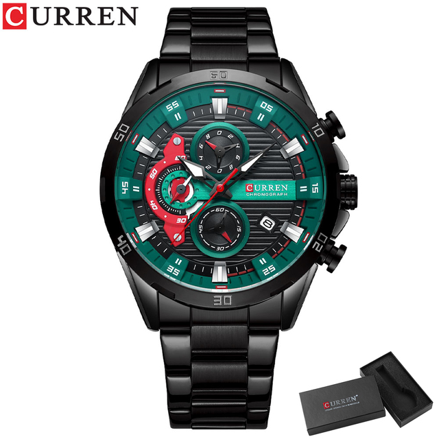 CURREN Men Fashion Waterproof Sport Quartz Chronograph Wristwatch Luxury Stainless Steel Watch With Luminous Relogio Masculino