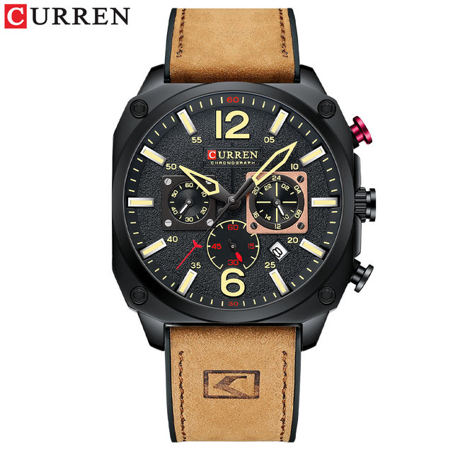 CURREN New 8398 Men's Watch Fashion Waterproof Male Multifunction Chronograph Leather Watch Six Needle Calendar Quartz Watches