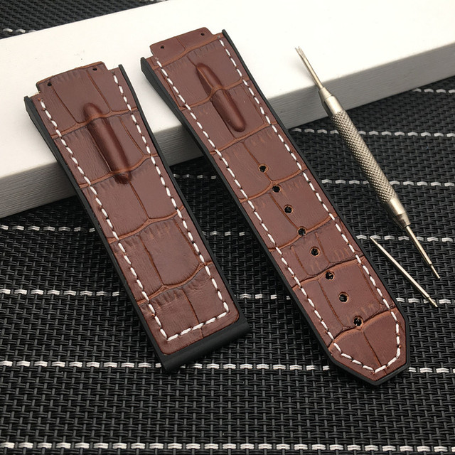 29*19mm Black Blue Brown Real Cow Leather With Silicone Watchband Watch Band For Hublot Strap For King Power Series Hub Logo On