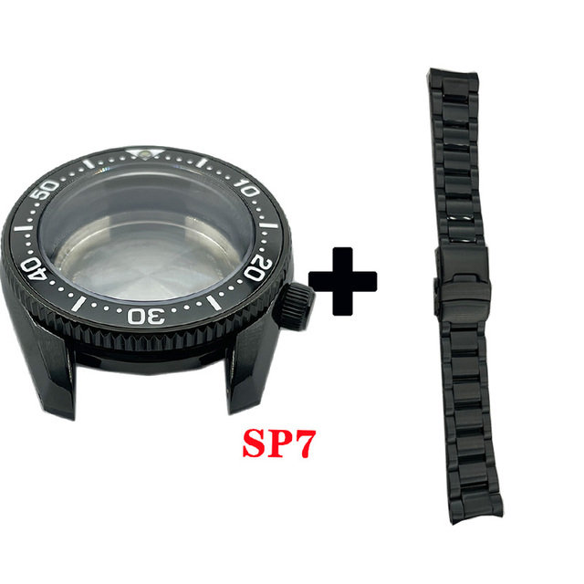 Solid 20mm Width Sterile Black PVD Coated Watchband Stainless Steel Folding Clasp Suitable for SPB185/187 Watches