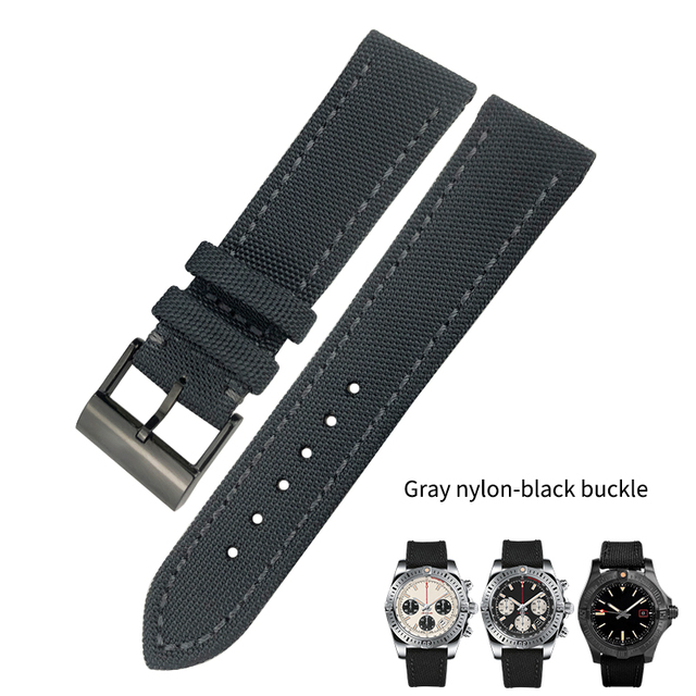 22mm Top Quality Nylon Watch Band Watchband Black Gray For Breitling Strap For Bentley World Avenger/Bentley Strap