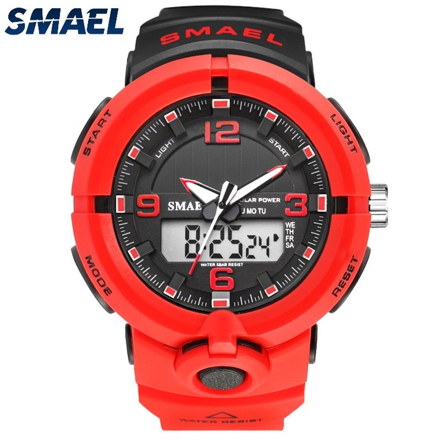 SMAEL Solar Power Men Sports Watches Waterproof LED Digital Watch Men Luxury Brand Electronic Mens Wrist Watch Relogio Masculino