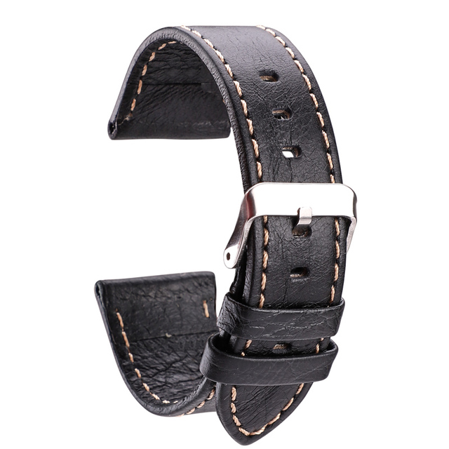 Genuine Leather Watch Band Strap Black Brown 22mm 24mm Strap Women Men Soft Thin Cowhide Watchband Bracelet With Pin Buckle