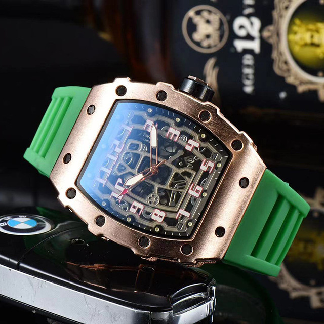 New Luxury 3-pin Transparent Bezel Quartz Watch Men Automatic Watch Men Designer Wristwatches Waterproof Reloj Hombre