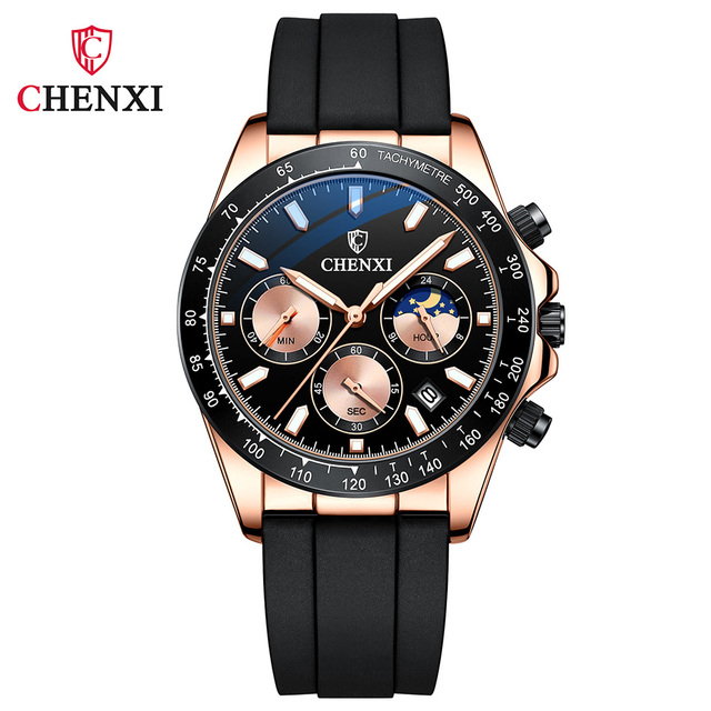 Chronograph Mens Watches Big Dial Silicone Strap Luxury Top Brand Sport Watch for Men Rose Gold Military Casual Male Wristwatch