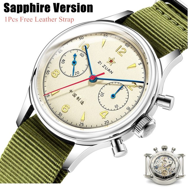 38 Pilots Men's ST19 Chronograph Watch Acrylic/Sapphire Glass 1963 Seagull Movement Male NATO Strap Men Mechanical Wristwatches