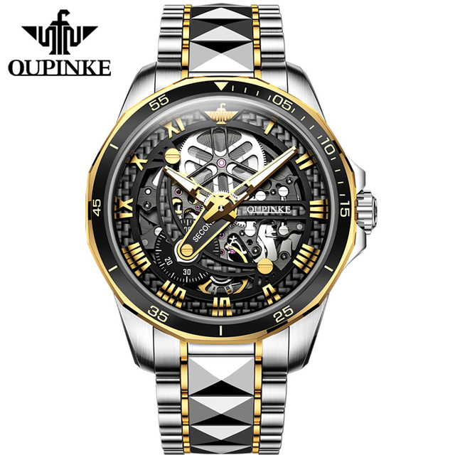 OUPINKE watch for men luxury brand men mechanical wristwatches skeleton design automatic watches sapphire glass watch 3178