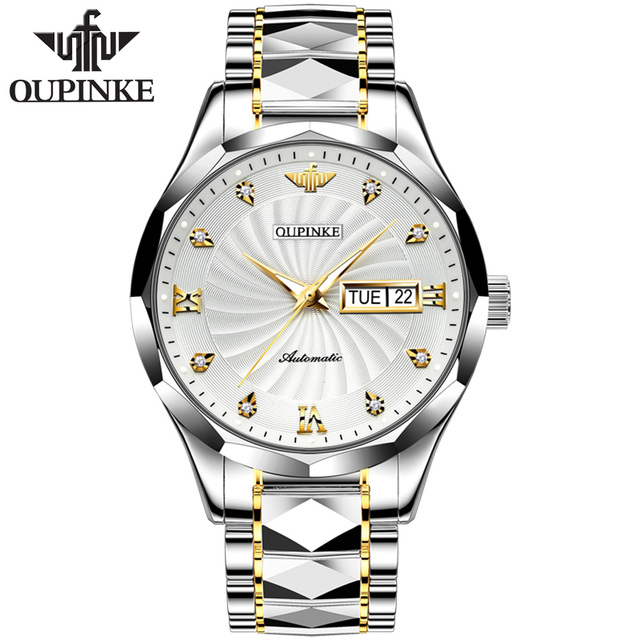 OUPINKE Luxury Brand Men Automatic Mechanical Watch Construction Grade Waterproof Stainless Steel Watchband Male Wristwatch