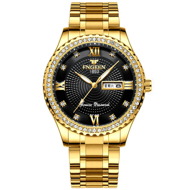 Brand men's watch luxury gold non-mechanical watch stainless steel luminous waterproof gold men's watch brand fashion gift