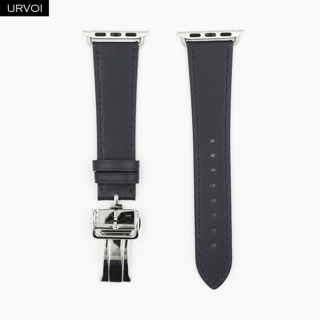 URVOI Deploy Buckle Strap for Apple Watch Series 7 6 SE 5 4 3 2 1 Strap for iwatch Strap Round Single Leather Watch Strap Swift