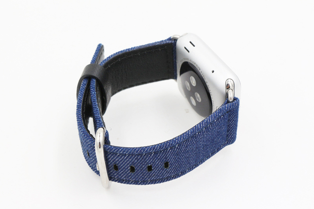 URVOI Band for Apple Watch Series 7 6 SE 5 4 3 2 1 Strap for iwatch Blue Denim Jeans Leather Back Band Classic Buckle 41 45mm