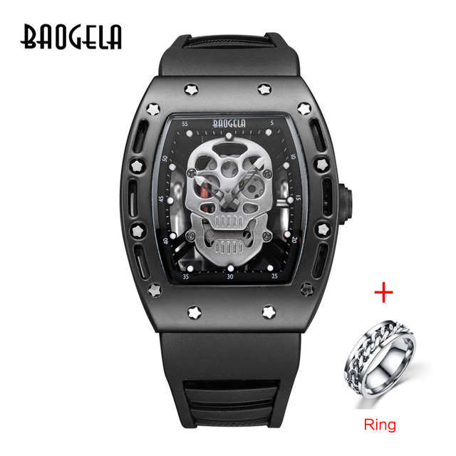 Baogela Pirate Skull Pattern Men's Watch Silicone Luminous Quartz Watches Military Wateproof Skeleton Wristwatch for Man 1612