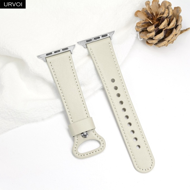 URVOI Leather Strap for Apple Watch Series 7 6 SE 5 4 3 Breathable Sports Strap Fold Pin Buckle Modern Design for iWatch 41 45mm