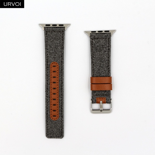 URVOI strap for apple watch 7 6 SE 5 4 3 2 1 band for iwatch canvas band 41 45mm outboard style leather back watch accessoiries