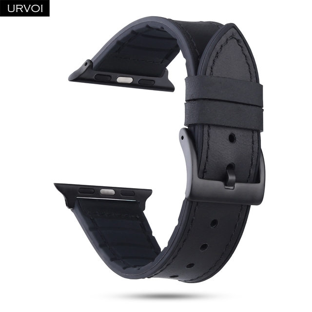 URVOI حزام ل أبل سلسلة ساعة 7 6 SE 5 4 3 2 1 حزام من الجلد سيليكون الظهر ل iwatch حزام تنفس 41 45 مللي متر مشبك أسود