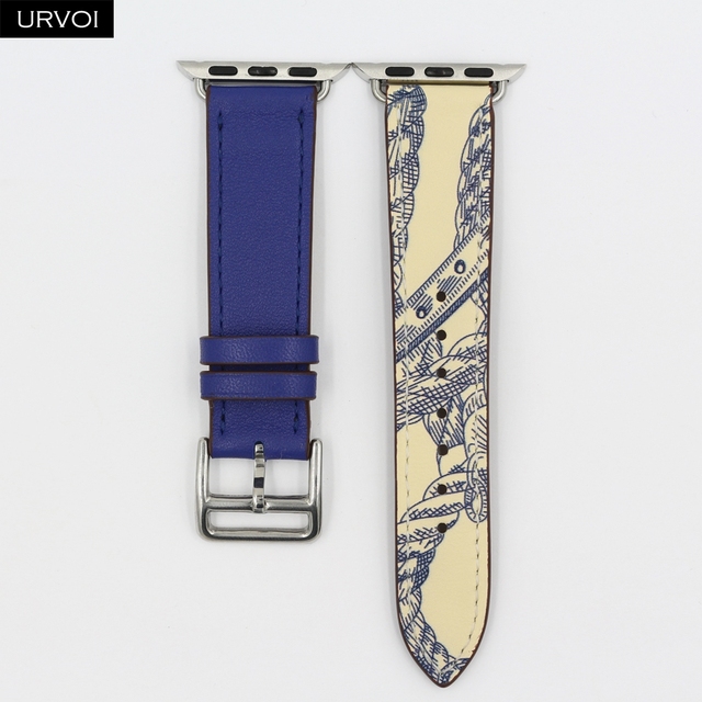 URVOI Printed One Round for Apple Watch Series 7 6 SE 5 4 3 2 Band Swift Leather Strap for iWatch 41 45mm Handmade Wristwatches 2020