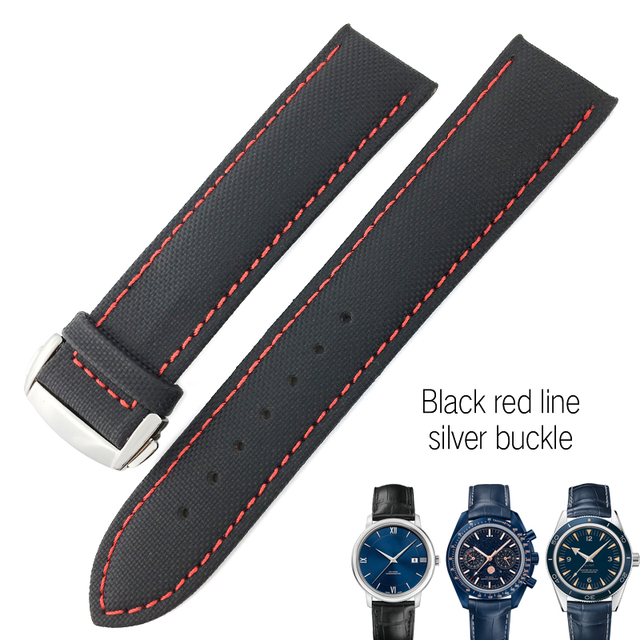 20mm 22mm Canvas Leather Down Watch Band 19mm 21mm Replacement For Omega 300 Planet Ocean Seiko Nylon Hamilton Strap