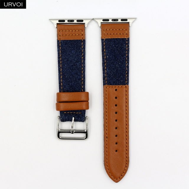 URVOI Canvas Band for Apple Watch Series 7 6 SE 5 4 3 2 1 Strap for iwatch 41 45mm Jeans with Leather Back Wrist Band 38 42mm