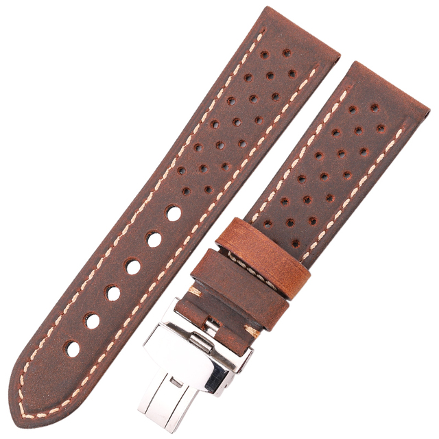 Genuine Leather Watch Band 20mm 22mm 24mm Cowhide Vintage Wrist Strap Strap for Samsung Galaxy Watch Bracelet Deployment Clasp