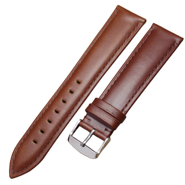 Cowhide Watch Band Bracelet 18 19 20 21 22 24mm Brown Black Women Men Soft Strap with Silver Pin Golden Buckle Watchband